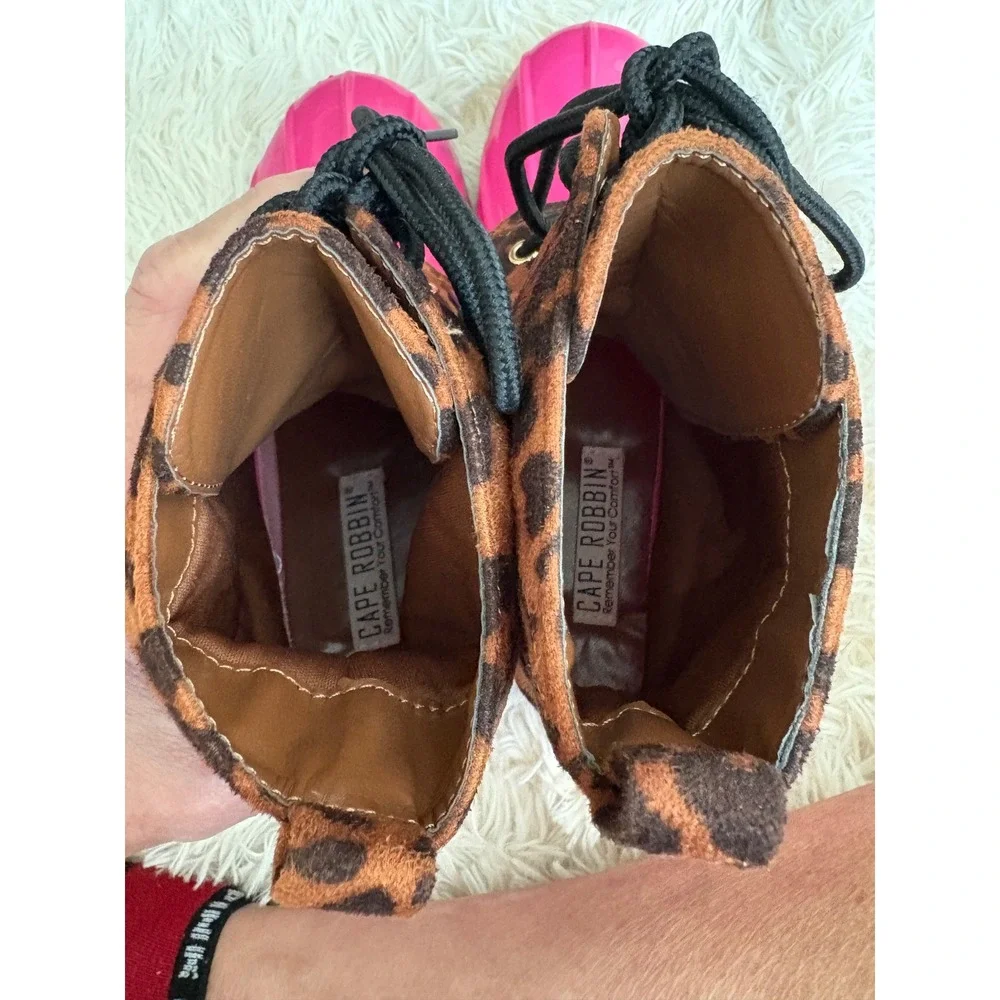 Cape Robbin Leopard Print‎ Duck Boots Hot Pink Rubber Women's Size 5 Rain Boots